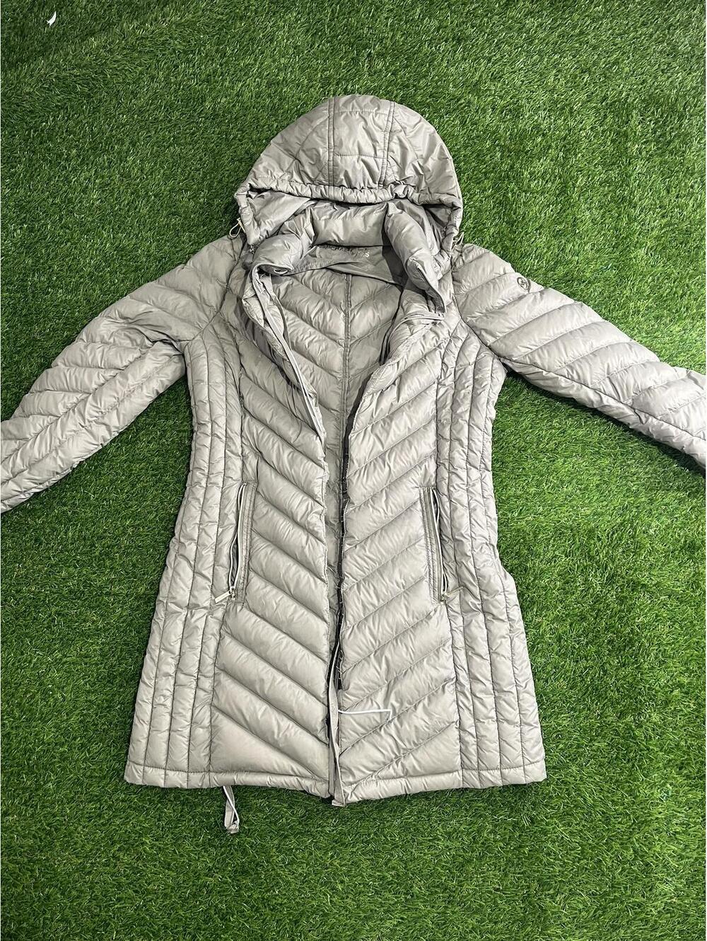 Michael Kors 100% Packable Down Fill Hooded Puffer Coat Gray Size S